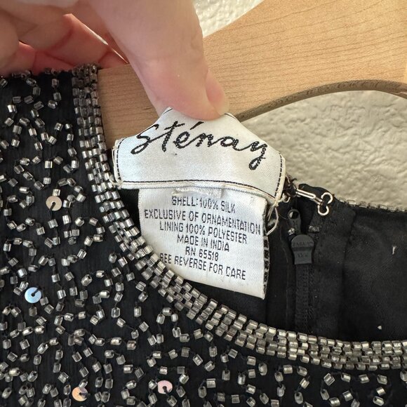 Vintage Stenay Black Silk Beaded Gown Size 10/12 - Picture 3 of 12